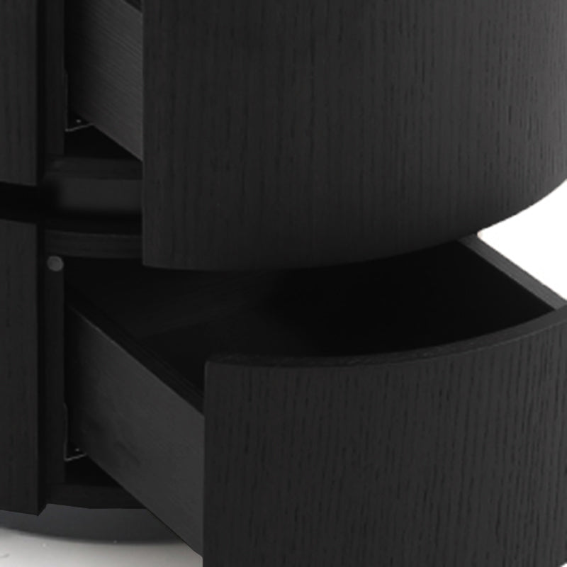 Contemporary Round Cylinder Bedside Table - Faux Saddle Leather Top 2 Drawers Nightstand For Bedroom Lumendat
