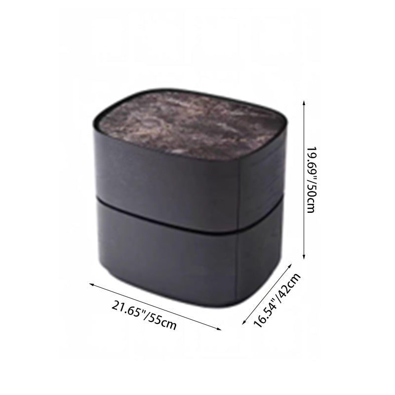 Traditional Vintage Oval Soft-Curve Bedside Table - Sintered Stone 2 Drawers Nightstand For Bedroom Lumendat
