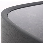 Traditional Vintage Oval Soft-Curve Bedside Table - Sintered Stone 2 Drawers Nightstand For Bedroom Lumendat