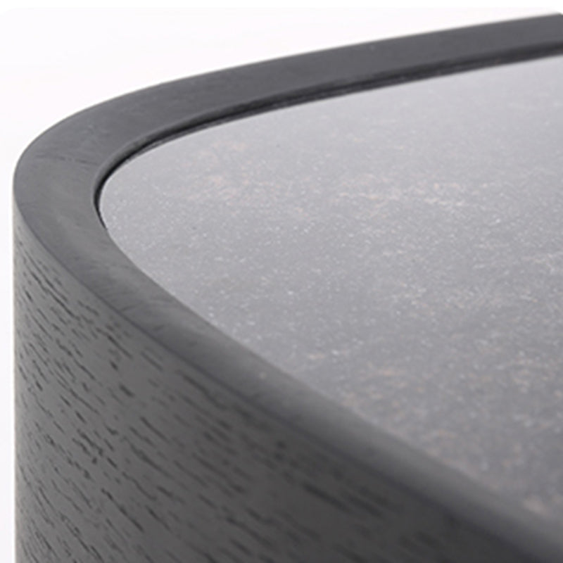 Traditional Vintage Oval Soft-Curve Bedside Table - Sintered Stone 2 Drawers Nightstand For Bedroom Lumendat