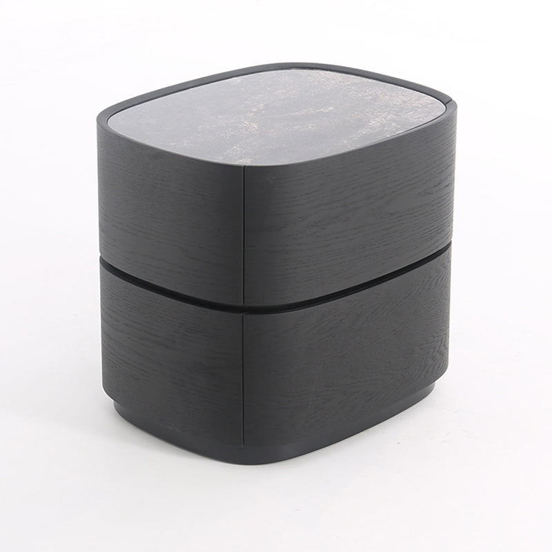 Traditional Vintage Oval Soft-Curve Bedside Table - Sintered Stone 2 Drawers Nightstand For Bedroom Lumendat