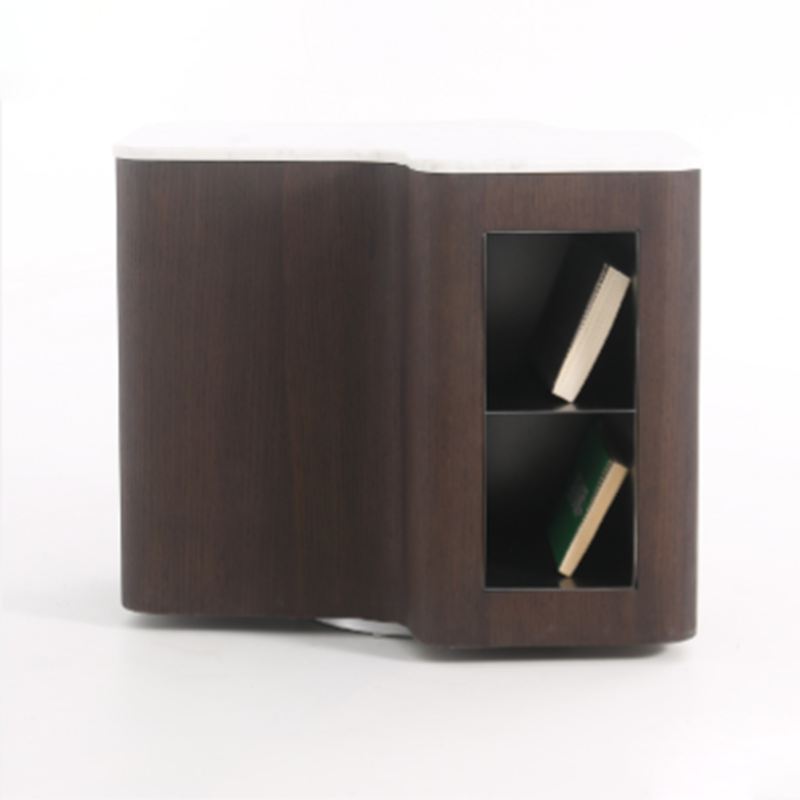 Contemporary Creative Marble S-Curve Bedside Table - Rotating 2 Drawers Nightstand For Bedroom Lumendat