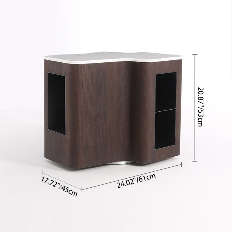 Contemporary Creative Marble S-Curve Bedside Table - Rotating 2 Drawers Nightstand For Bedroom Lumendat