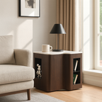 Contemporary Creative Marble S-Curve Bedside Table - Rotating 2 Drawers Nightstand For Bedroom Lumendat