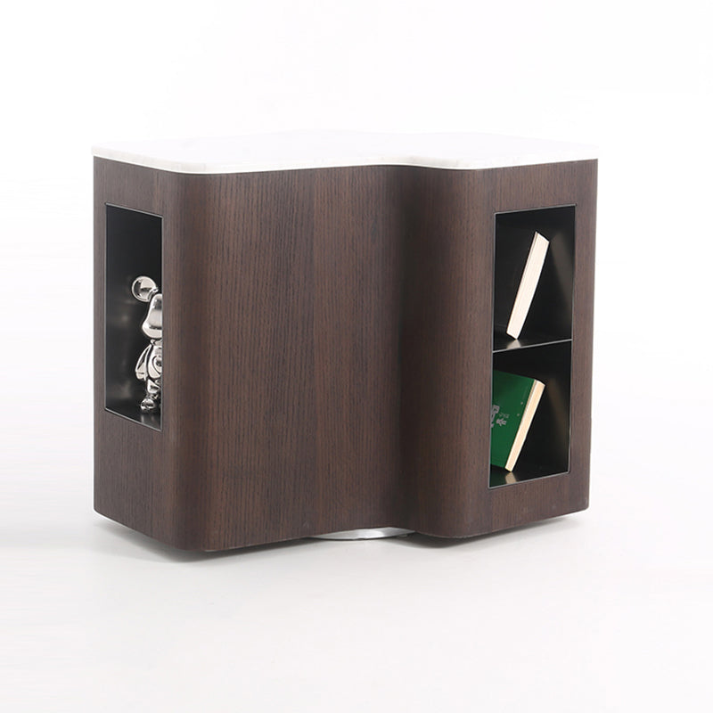 Contemporary Creative Marble S-Curve Bedside Table - Rotating 2 Drawers Nightstand For Bedroom Lumendat