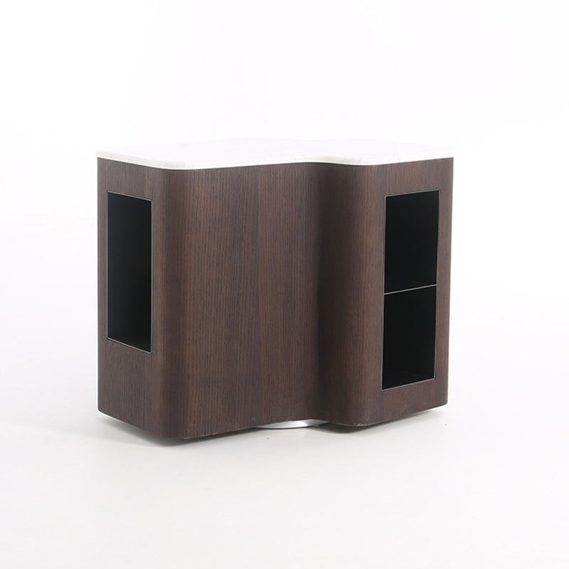 Contemporary Creative Marble S-Curve Bedside Table - Rotating 2 Drawers Nightstand For Bedroom Lumendat