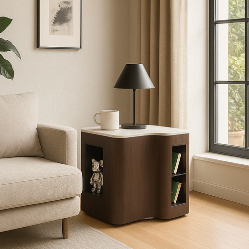 Contemporary Creative Marble S-Curve Bedside Table - Rotating 2 Drawers Nightstand For Bedroom Lumendat