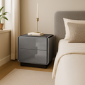 Contemporary Rounded Corners Solid Multilayer Wood Bedside Table - 2 Drawers Nightstand For Bedroom Lumendat