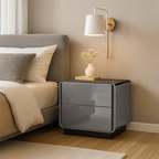 Contemporary Rounded Corners Solid Multilayer Wood Bedside Table - 2 Drawers Nightstand For Bedroom Lumendat