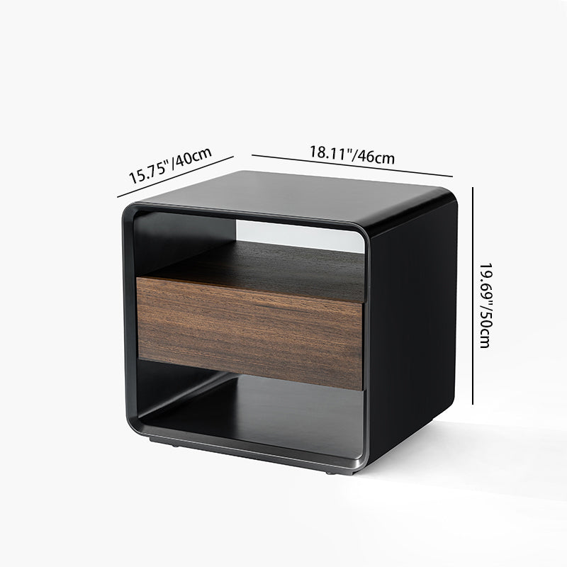 Traditional Vintage Rounded-Edge Square Bedside Table - 1 Drawer Nightstand For Bedroom Lumendat