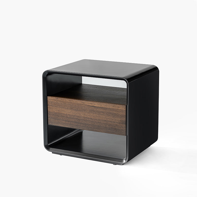 Traditional Vintage Rounded-Edge Square Bedside Table - 1 Drawer Nightstand For Bedroom Lumendat