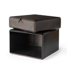 Traditional Chinese Clean Geometry Veneered Plywood Bedside Table - 1 Drawer Nightstand For Bedroom Lumendat