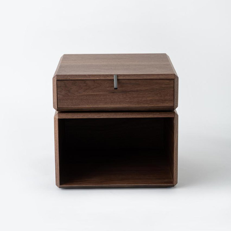 Traditional Chinese Clean Geometry Veneered Plywood Bedside Table - 1 Drawer Nightstand For Bedroom Lumendat