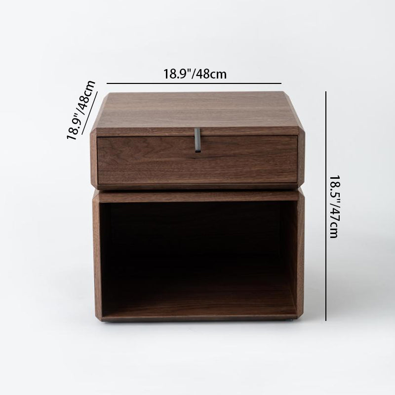 Traditional Chinese Clean Geometry Veneered Plywood Bedside Table - 1 Drawer Nightstand For Bedroom Lumendat