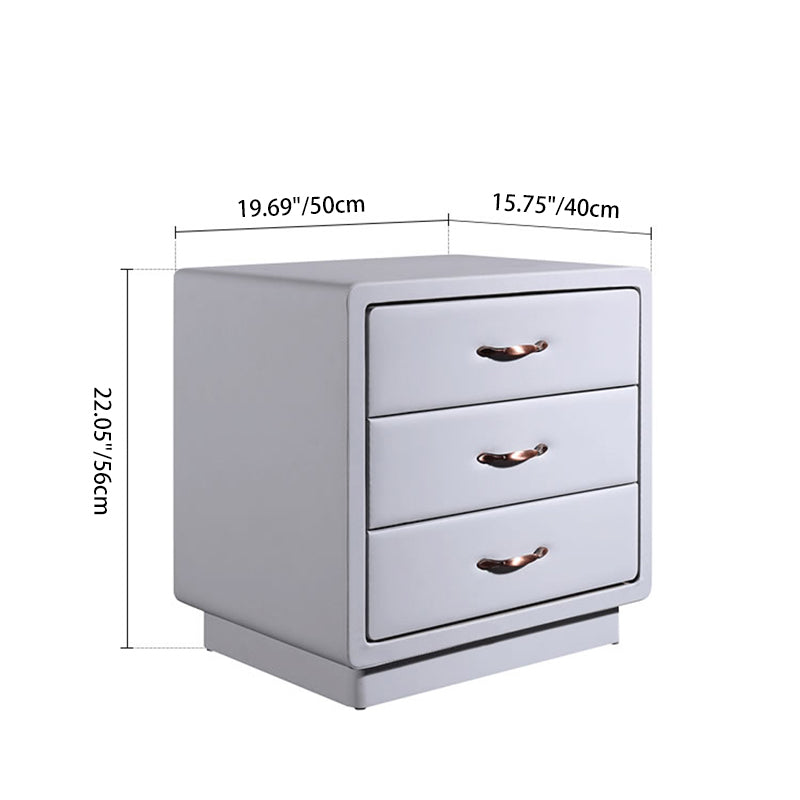 Modern Soft Ivory Faux Leather Bedside Cabinet - Gold Metal Pulls Nightstand With 3 Drawers For Bedroom Lumendat