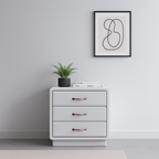 Modern Soft Ivory Faux Leather Bedside Cabinet - Gold Metal Pulls Nightstand With 3 Drawers For Bedroom Lumendat