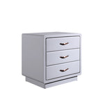 Modern Soft Ivory Faux Leather Bedside Cabinet - Gold Metal Pulls Nightstand With 3 Drawers For Bedroom Lumendat