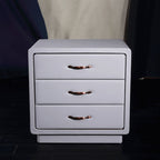 Modern Soft Ivory Faux Leather Bedside Cabinet - Gold Metal Pulls Nightstand With 3 Drawers For Bedroom Lumendat