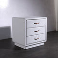 Modern Soft Ivory Faux Leather Bedside Cabinet - Gold Metal Pulls Nightstand With 3 Drawers For Bedroom Lumendat