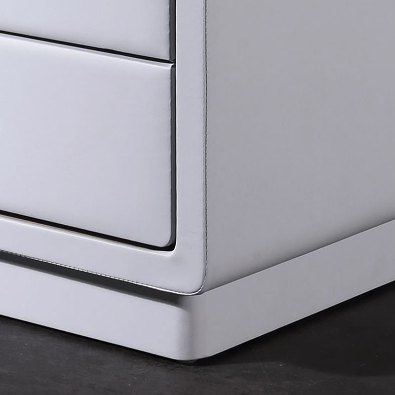Modern Soft Ivory Faux Leather Bedside Cabinet - Gold Metal Pulls Nightstand With 3 Drawers For Bedroom Lumendat