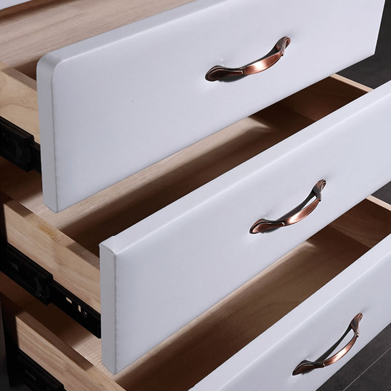 Modern Soft Ivory Faux Leather Bedside Cabinet - Gold Metal Pulls Nightstand With 3 Drawers For Bedroom Lumendat