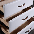 Modern Soft Ivory Faux Leather Bedside Cabinet - Gold Metal Pulls Nightstand With 3 Drawers For Bedroom Lumendat
