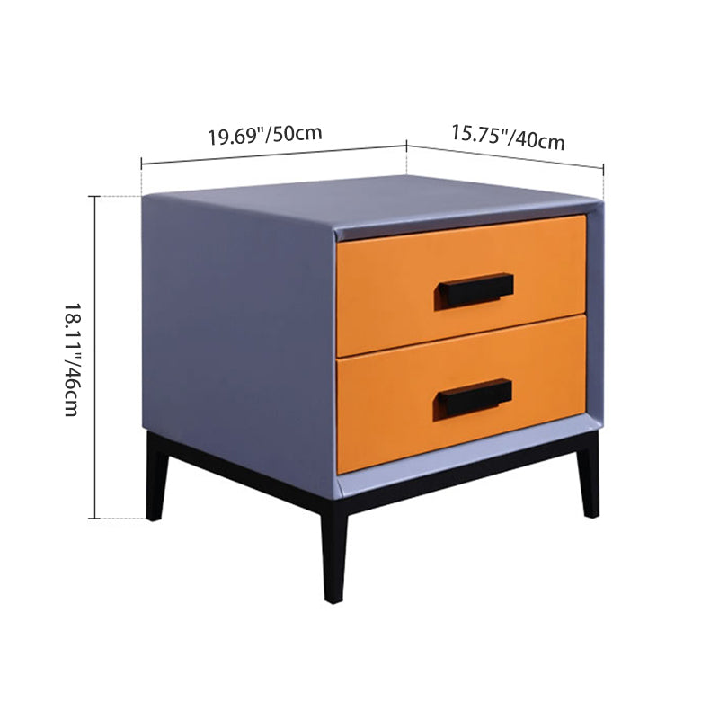Contemporary Creative Faux Leather Nightstand With 2 Drawers - Square Soft Bedside Cabinet For Bedroom Lumendat