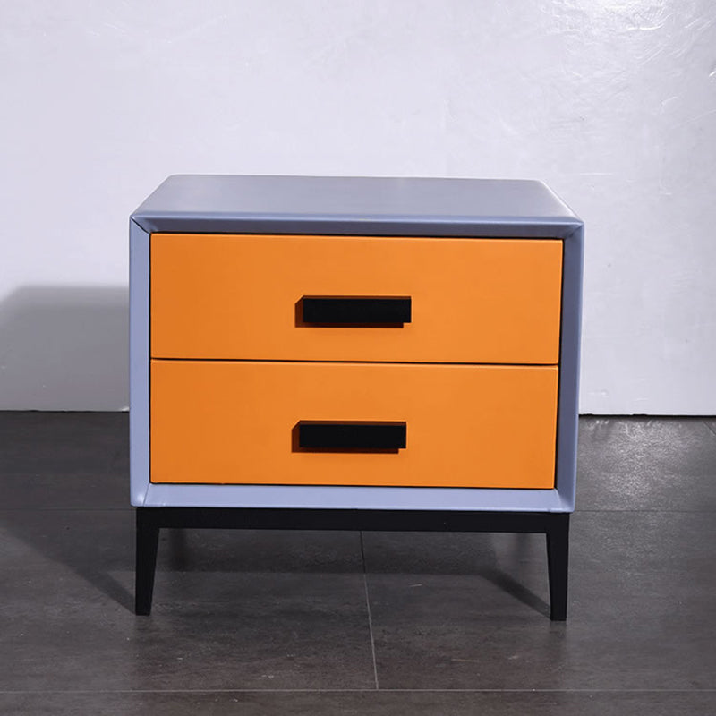 Contemporary Creative Faux Leather Nightstand With 2 Drawers - Square Soft Bedside Cabinet For Bedroom Lumendat