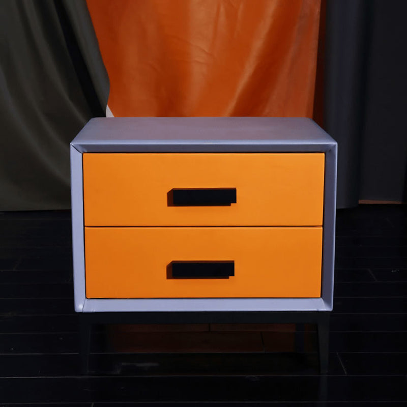 Contemporary Creative Faux Leather Nightstand With 2 Drawers - Square Soft Bedside Cabinet For Bedroom Lumendat