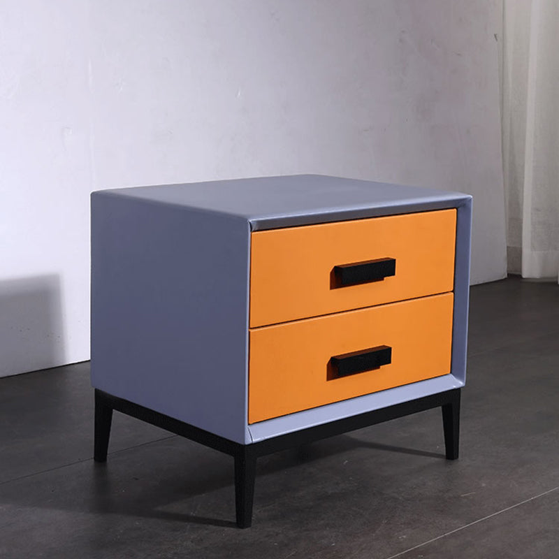 Contemporary Creative Faux Leather Nightstand With 2 Drawers - Square Soft Bedside Cabinet For Bedroom Lumendat