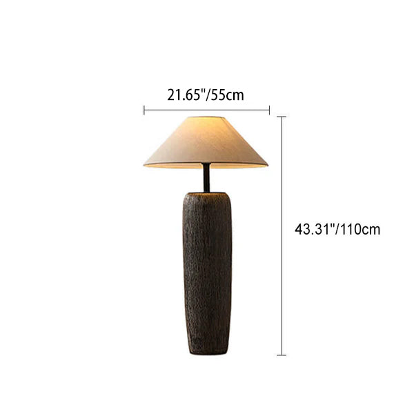 Japanese Wabi-sabi Fabric Shade Ceramic Column Base 1-Light Standing Floor Lamp Lumendat
