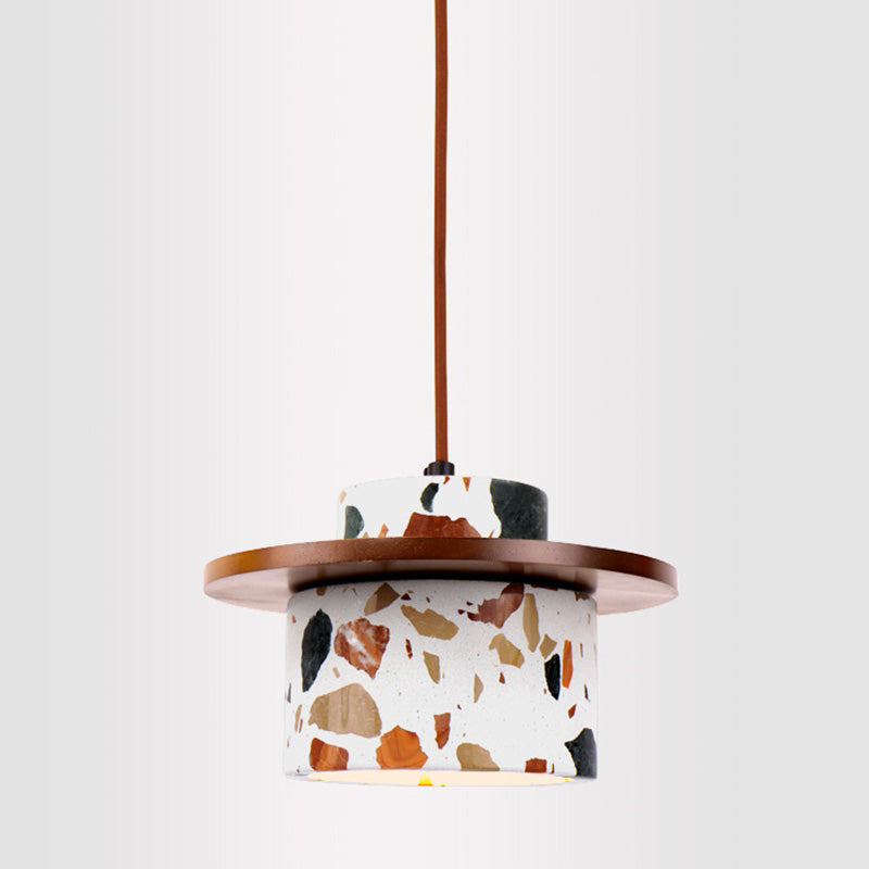 Modern Art Deco Cylinder Water Cave Stone Solid Wood 1-Light Pendant Light For Bedroom