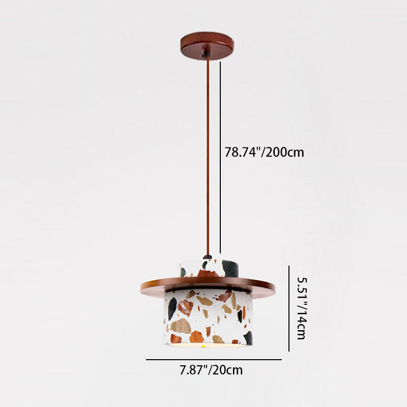Modern Art Deco Cylinder Water Cave Stone Solid Wood 1-Light Pendant Light For Bedroom