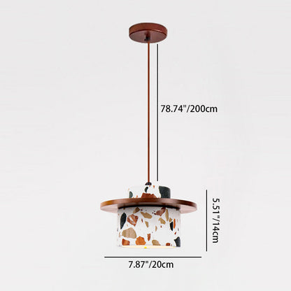Modern Art Deco Cylinder Water Cave Stone Solid Wood 1-Light Pendant Light For Bedroom