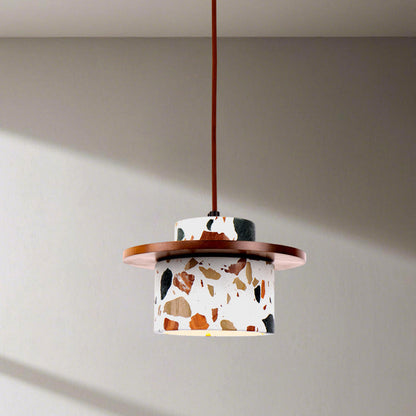 Modern Art Deco Cylinder Water Cave Stone Solid Wood 1-Light Pendant Light For Bedroom