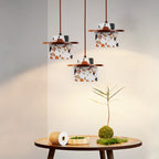 Modern Art Deco Cylinder Water Cave Stone Solid Wood 1-Light Pendant Light For Bedroom