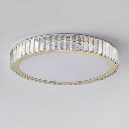 Modern Luxury Round Crystal Stainless Steel LED Flush Mount Ceiling Light for Bedroom