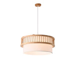Traditional Japanese Wood Fabric Round Shade 1/4-light Chandelier for Dining Room BulbSquare