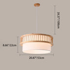 Traditional Japanese Wood Fabric Round Shade 1/4-light Chandelier for Dining Room BulbSquare
