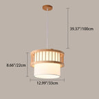 Traditional Japanese Wood Fabric Round Shade 1/4-light Chandelier for Dining Room BulbSquare