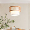 Traditional Japanese Wood Fabric Round Shade 1/4-light Chandelier for Dining Room BulbSquare