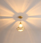 Contemporary Scandinavian Diamond Glass Copper 1-Light Pendant Light For Bedroom