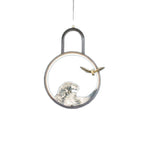 Traditional Chinese Round Hollow Wave Pattern Copper Resin LED Pendant Light For Bedroom