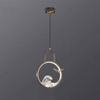 Traditional Chinese Round Hollow Wave Pattern Copper Resin LED Pendant Light For Bedroom