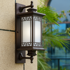 Traditional Chinese Square House Rectangle Glass Aluminum Hardware 1-Light Wall Sconce Lamp For Outdoor Patio