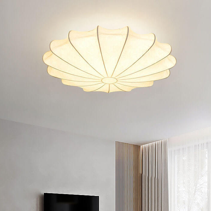 Nordic Minimalist White Beige Round Faux Silk 1/3/5-Light Flush Mount Light Lumendat