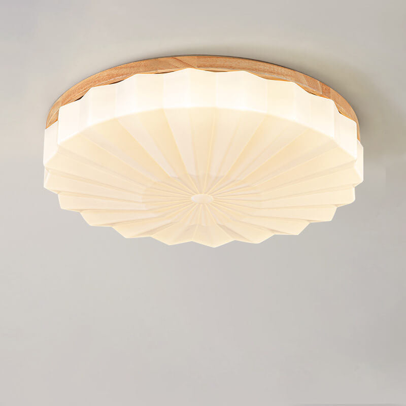 Japanese Minimalist Round Wood Acrylic LED Flush Mount Lighting Lumendat