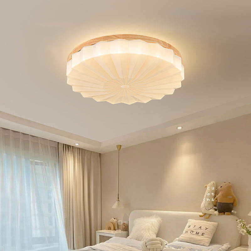 Japanese Minimalist Round Wood Acrylic LED Flush Mount Lighting Lumendat