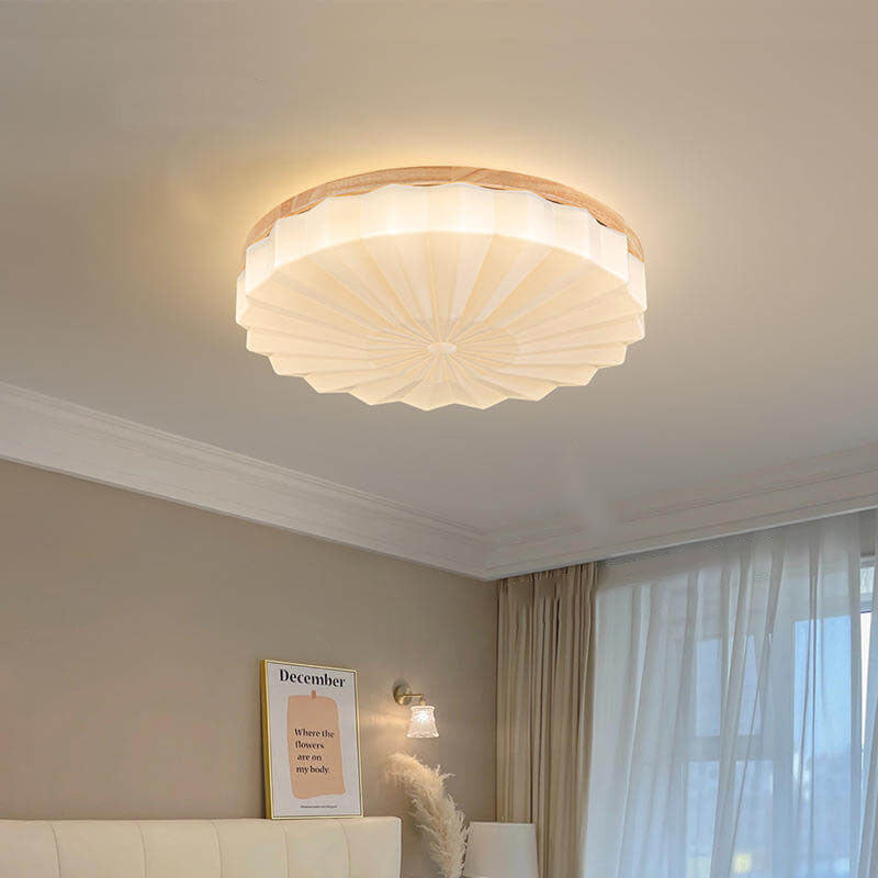 Japanese Minimalist Round Wood Acrylic LED Flush Mount Lighting Lumendat