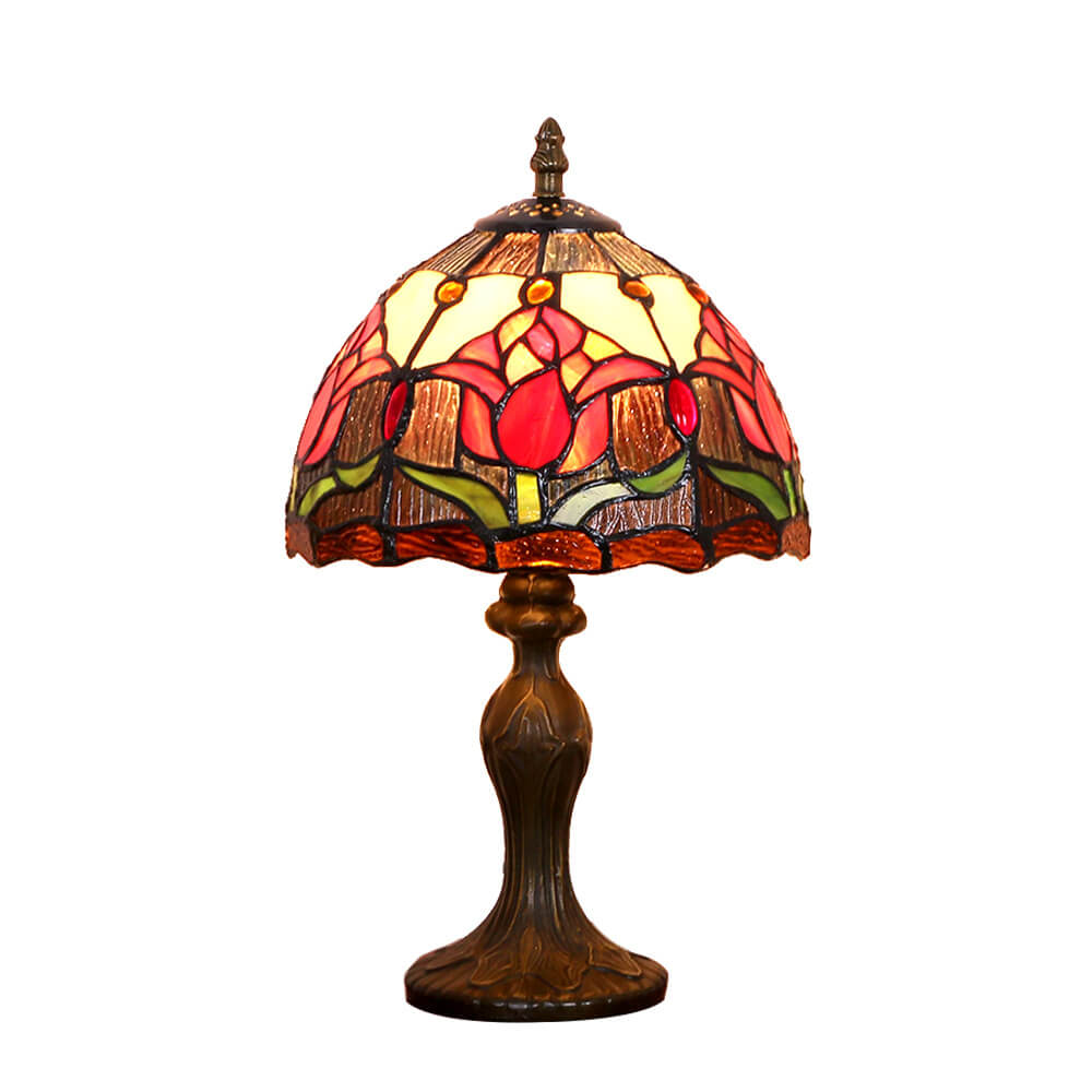 Tiffany Rustic Tulip Stained Glass Round 1-Light Table Lamp Lumendat